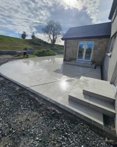 Large porcelain patio with steps installed in Ireland