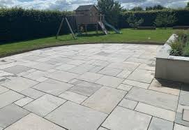Natural stone patio installed in an Irish garden