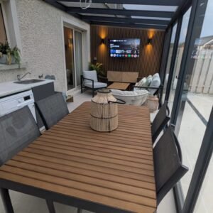 Aluminium veranda outdoor living space during colder weather