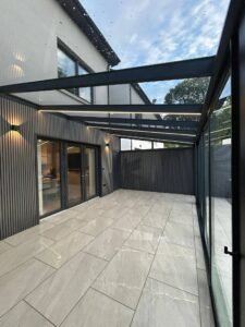 Veranda with porcelain patio and outdoor living space in Ireland